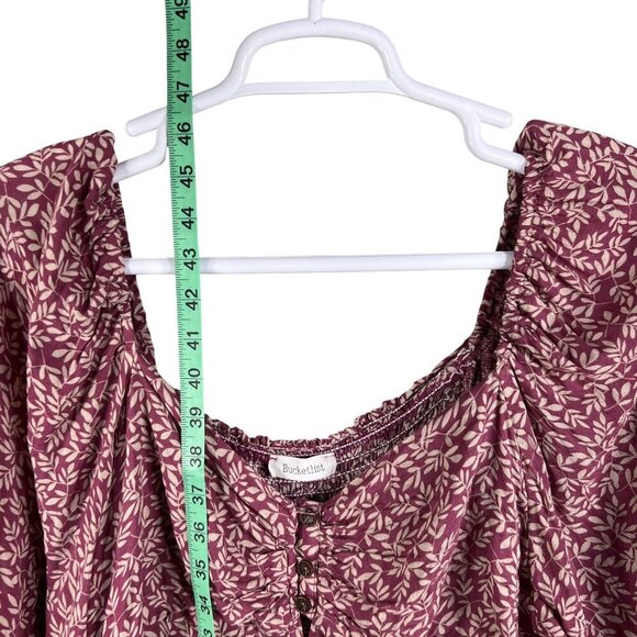 Anthropologie Bucketlist Women L Boho Maxi Top Smocked Back Bishop Sleeve Blouse - Picture 11 of 16